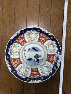 色鍋島焼 瀬兵窯 肥前伊万里 藤花山水絵 超大皿 飾皿 直径33.5cm 美術