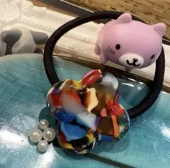 特価一点★⭐︎ヘアゴム451G大理石柄分厚いアセテート素材幸せの四つ葉ヘアゴム高級