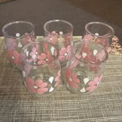 昭和レトロ　ピンク花柄ガラスコップ5個セット