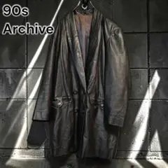 希少 90s VINTAGE ラムレザー ダブル ハーフコート 黒 羊革 M相当