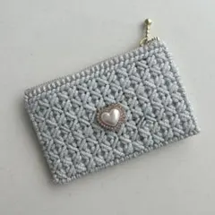 ハンドメイド フラットポーチ シルバー ラメ キラキラ ファスナー ミニポーチ