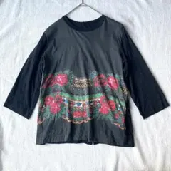 トリココムデギャルソン　カットソー　花柄　バイカラー　バックボタン　5分袖　S