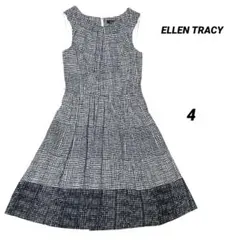極美品 ELLEN TRACY 総柄ワンピース 4 白黒 フレア 裏地付きのサムネイル