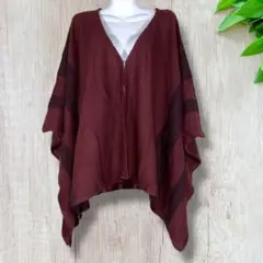 2862　MOUSSY　バーガンディ　ストライプ ポンチョ・ケープコート