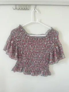 大幅お値下げ【美品✨モテコーデ】レトロガール 小花柄ギャザー半袖 オフショル