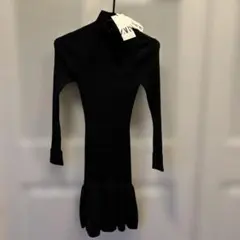 【新品タグ付】ZARA リブ編みワンピース¥4990→2499ブラック Sサイズ