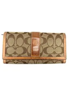 COACH シグネチャー柄 長財布 ブラウン レザー／キャンバス