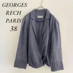 GEORGES RECH 襟付ジャケット サイズ38 青 ボタン 麻100%のサムネイル