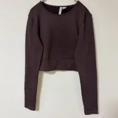 H&M DIVIDED【M】リブニットソー クロップド丈 ブラウン