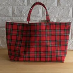 タータンチェック柄【赤】トートバッグ　✻ハンドメイド✻