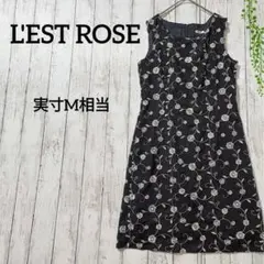 レストローズ ノースリーブワンピース M相当 黒 刺繍 クラシック お呼ばれ