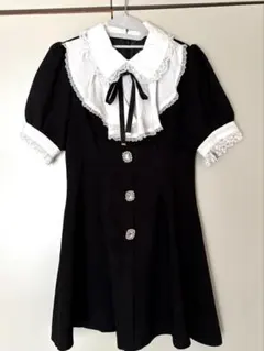 ROJITA 黒のフリル襟半袖ミニワンピース