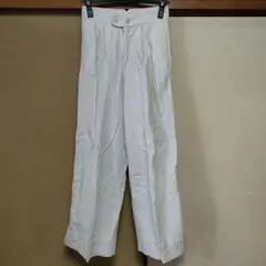 GAP麻ストライプワイドパンツ バギーパンツ白×ベージュ