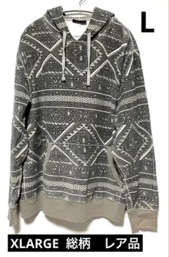 ☆総柄レア☆ XLARGE フード付きパーカー エクストララージ グレー L