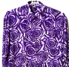 ヴィンテージ M L 長袖 総柄 薔薇柄 花柄 紫 パープル アート シャツ