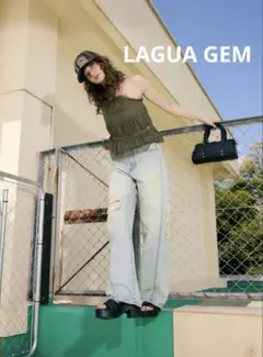 [LAGUA GEM] LAGUA GEM Wide Leg Light Blue Damage M