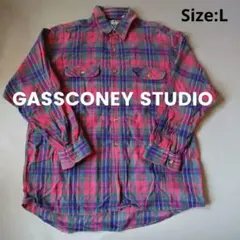 デニムとの相性◎ネルシャツ古着/ チェック/ピンク系/Size:L