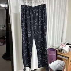 ネイビー ハート柄 カジュアルパンツ
