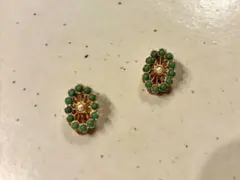 ヴィンテージ　イヤリング　ゴールド　パール　ターコイズカラー