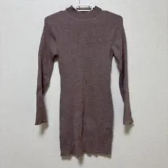 ブラウン リブ編み タートルネック セーター