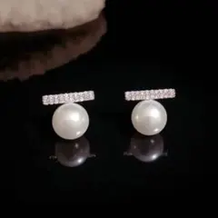 ラインパールピアス（シルバー）14k silver925 高見え No289