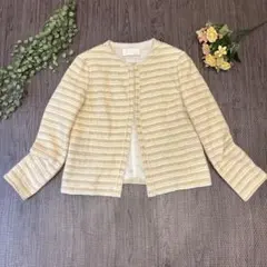 自由区 ファンシー ツイード ラメ ノーカラージャケット ベージュ 38