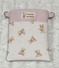 ナースポーチ作業用ポーチ・オーガナイザー（ハンドメイド）合皮・薄いピンク&くま柄