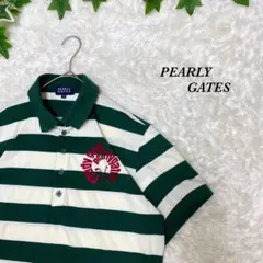 パーリーゲイツ　ポロシャツ  総柄　ボーダー　刺繍　柄シャツ　古着　ゴルフ
