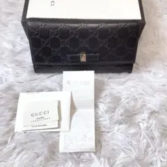GUCCI⭕️グッチシマ　リボン　レザー　型押し　ロゴ　黒　長財布　購入レシート有 GUCCI⭕️グッチシマ リボン レザー 型押し ロゴ 黒 長財布 購入