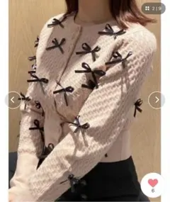 リボン付きピンク長袖カーディガン