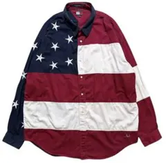 ま*ば様 トミーヒルフィガー 90 オールド 星条旗 ビッグシルエット 長袖シャ