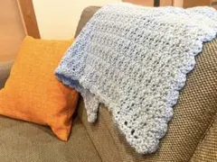 ハンドメイド シンプルブランケット 水色