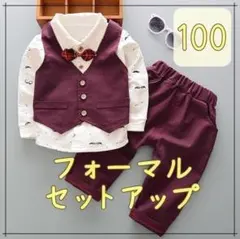 新作　フォーマルセットアップ　ベビー キッズ ベスト付き レッド　100