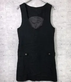 00's クリーンガール 古着 ゴールドボタン ツイード ノースリーブワンピース