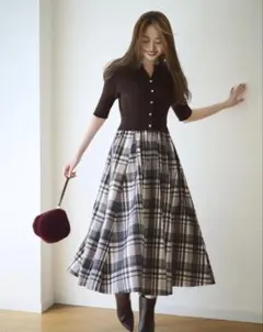 JUSGLITTY チェックスカートドッキングワンピース