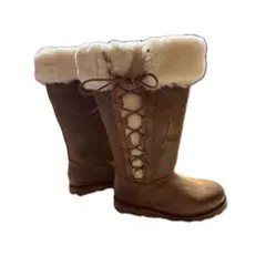 特割【最終値下げ】UGGブラウン スエード ロングブーツ ファー付き