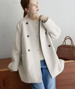 スローブイエナ スイビダブルクロスノーカラーダブル前コート