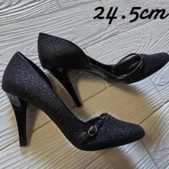 【送料無料】ブラック グリッター ハイヒール 24.5cm