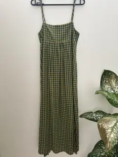 キャミワンピース グリーン・イエロー チェック柄