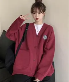 ミニロゴ ワッペンオーバーサイズ ビックシルエット カーディガン