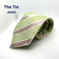 The Tie ネクタイ　黄緑×ピンク×白　ストライプ　シルク100% 日本製