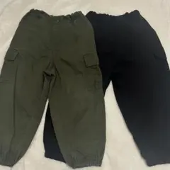 GU キッズ ワイドカーゴジョガーパンツ オリーブ ブラック 2着セット 衣装
