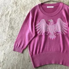 伊太利屋 イタリヤ ヴィンテージ 7分袖ニット 7 ピンク イーグル 日本製のサムネイル