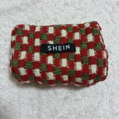 SHEIN ニットポーチ チェック柄 レッド グリーンのサムネイル