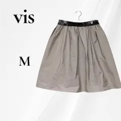 VIS ビス フレアスカート ベージュ ウエストゴム 膝丈 シンプル Mのサムネイル