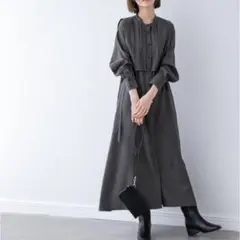 ピンタック レイヤードワンピース グレー