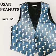 USA製 PEANUTS スヌーピー総柄 ヴィンテージベスト　ジレ
