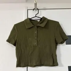 美品　Dazy オリーブグリーン リブ編み クロップド半袖　クロップT Sサイズ