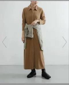 ベロアシャツカラーワンピース