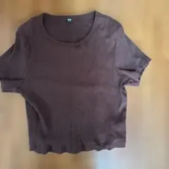 リブ編みブラウン半袖Tシャツ XL